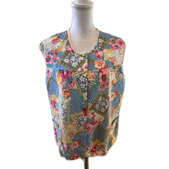 Vintage 70s Fun Floral Print Mumu Sleeveless Top L - Picture 1 of 9